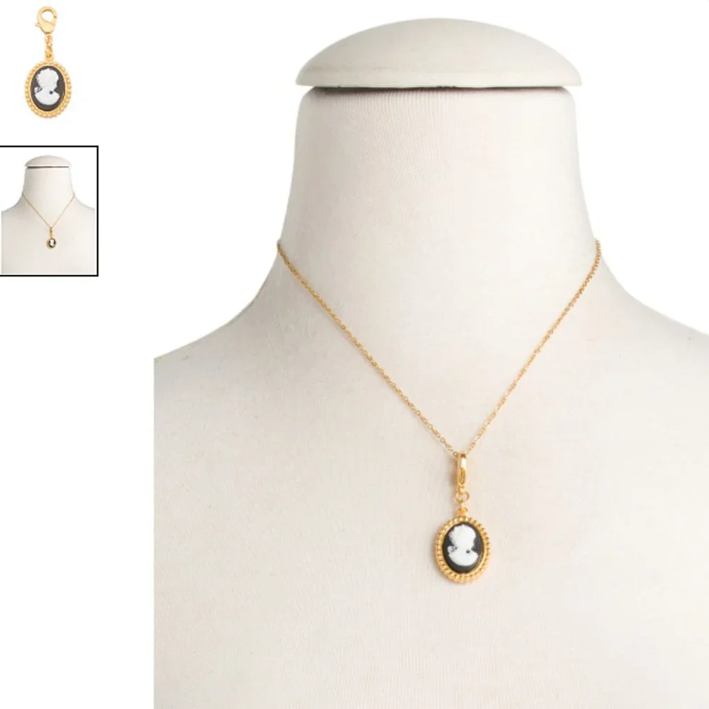 New BEN AMUN 24k Gold Electroplated Cameo CHARM Pendant Made In USA Gold Black - Picture 3 of 5